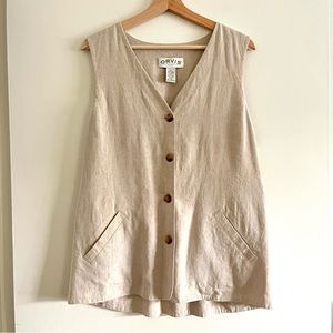 Vintage Orvis Linen Blend Button Down Vest with Pockets— Large